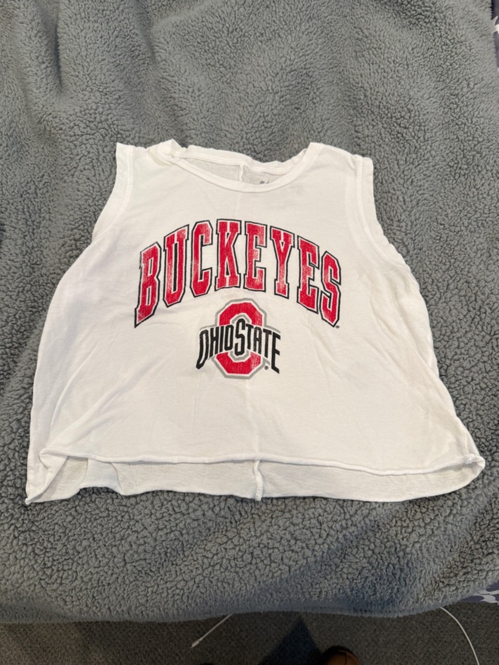 Original Retro Brand White Buckeyes Crop Tank with Red Logo